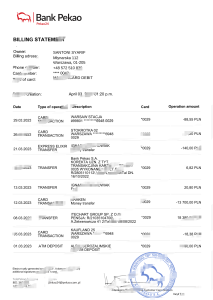 波兰银行 Pekao 银行对账单 Word 和 PDF 模板Poland Bank Pekao Bank Statement Word And PDF Template-帮司令