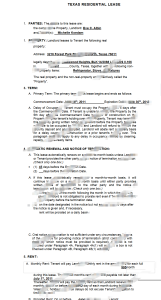 德克萨斯州住宅租赁合同模板（Word格式）TEXAS RESIDENTIAL LEASE Template In Word Format-帮司令