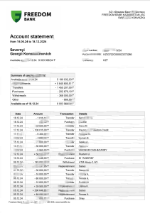 哈萨克斯坦自由银行对账单 Word 和 PDF 模板（9 页）Kazakhstan Freedom Bank Statement Word And PDF Template (9 Pages)-帮司令