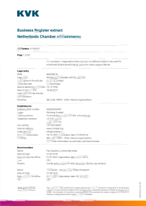 荷兰 KVK 商业登记摘录 Word 和 PDF 模板（5 页）Netherlands KVK Business Register Extract Word and PDF Template (5 Pages)-帮司令