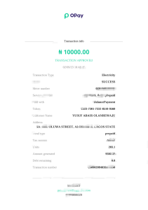 尼日利亚OPay电力代币收据Word和PDF模板Nigeria OPay Electricity Token Receipt Word and PDF Templates-帮司令