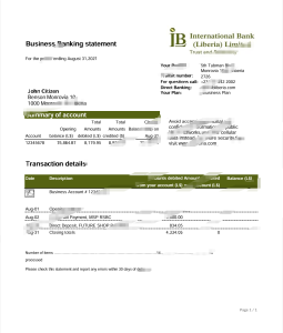 利比里亚国际银行商业银行对账单 Word 和 PDF 模板Liberia International Bank Business Banking Statement Word And PDF Template-帮司令